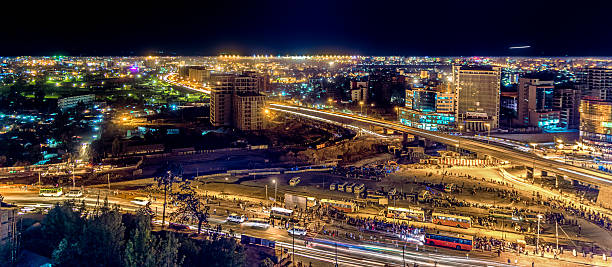 Aerial view of Addis Ababa Aerial view of the city of Addis Ababa at night ethiopia city stock pictures, royalty-free photos & images