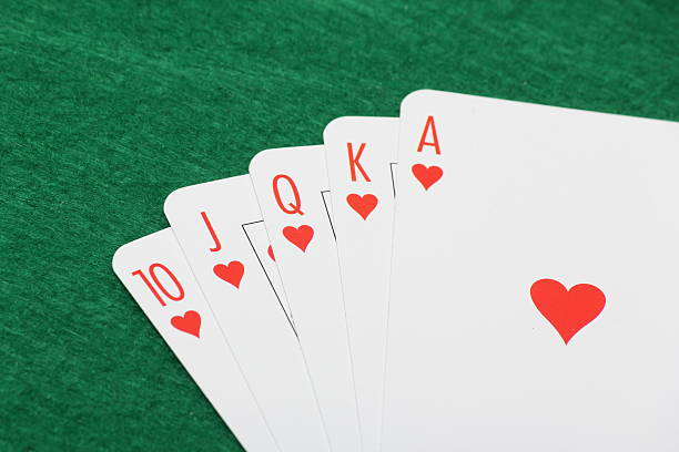 istock Poker cards with royal flush combination on green table 492027947