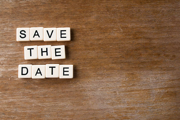Save the Date Save the date spelled out on a wooden background. family reunion stock pictures, royalty-free photos & images