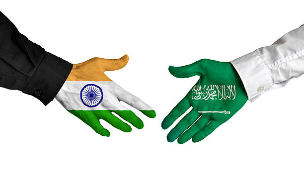 istock India and Saudi Arabia leaders shaking hands on a deal 492034598
