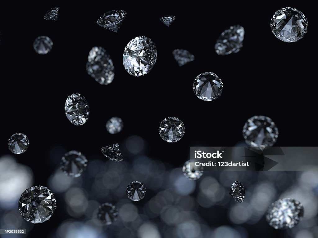 Fallign diamonds background Falling 3D diamonds on black background Diamond - Gemstone Stock Photo