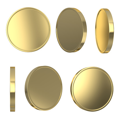 Golden blank coins isolated on white with clipping path