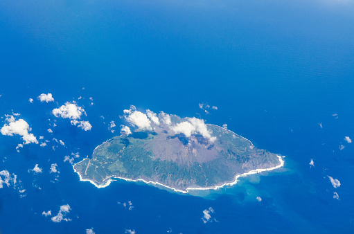 Aerial view of island and blue ocean in toshima kagoshima japan