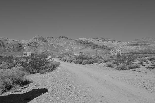 Rhyolite is a ghost town in Nye County, in the U.S. state of Nevada. It is in the Bullfrog Hills, about 120 miles (190 km) northwest of Las Vegas, near the eastern edge of Death Valley. The town began in early 1905 as one of several mining camps that sprang up after a prospecting discovery in the surrounding hills. During an ensuing gold rush, thousands of gold-seekers, developers, miners and service providers flocked to the Bullfrog Mining District. Many settled in Rhyolite, which lay in a sheltered desert basin near the region's biggest producer, the Montgomery Shoshone Mine.