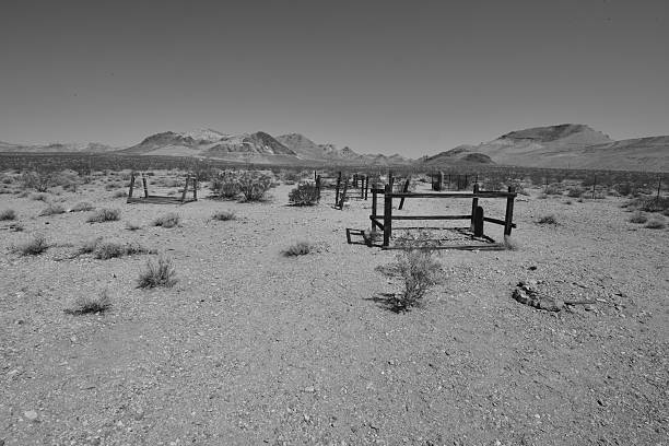 Rhyolite is a ghost town in Nye County, in the U.S. state of Nevada. It is in the Bullfrog Hills, about 120 miles (190 km) northwest of Las Vegas, near the eastern edge of Death Valley. The town began in early 1905 as one of several mining camps that sprang up after a prospecting discovery in the surrounding hills. During an ensuing gold rush, thousands of gold-seekers, developers, miners and service providers flocked to the Bullfrog Mining District. Many settled in Rhyolite, which lay in a sheltered desert basin near the region's biggest producer, the Montgomery Shoshone Mine.