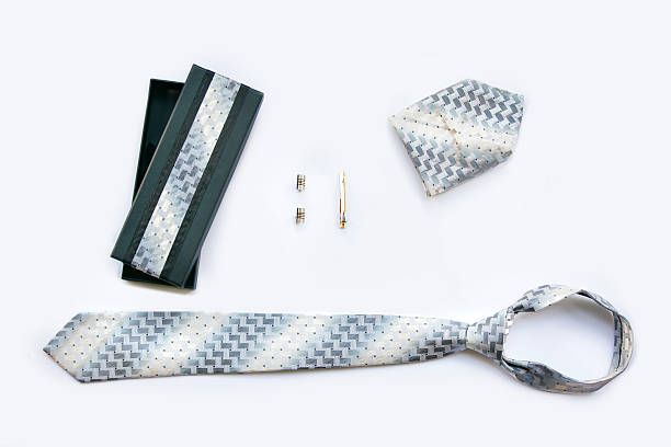istock Cufflinks, tie and tie clip, handkerchief and gift box. 492044214