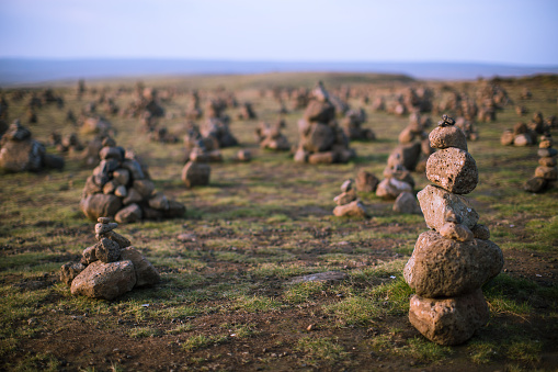 Stone heaps near Thingvallavatn in national park, Iceland