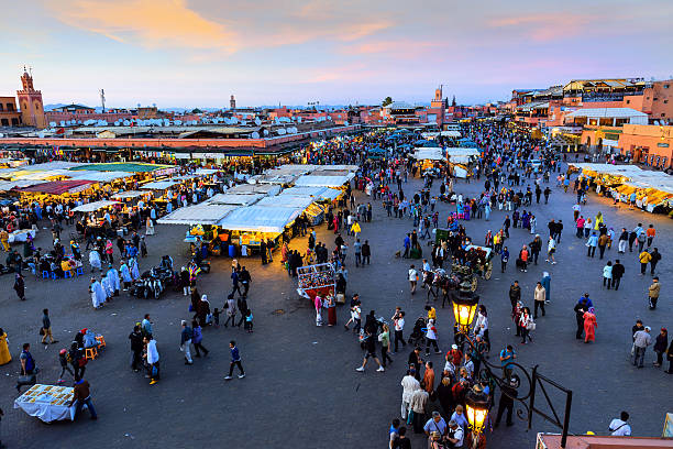 istock Evening Djemaa El Fna Square with Koutoubia Mosque, Marrakech, Morocco 492045254