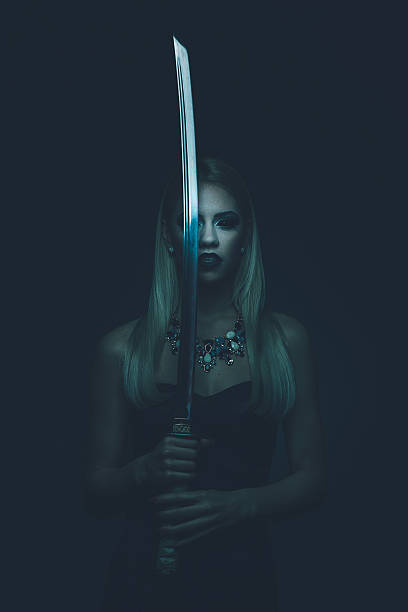 istock Spooky woman with a katana in hand 492045710