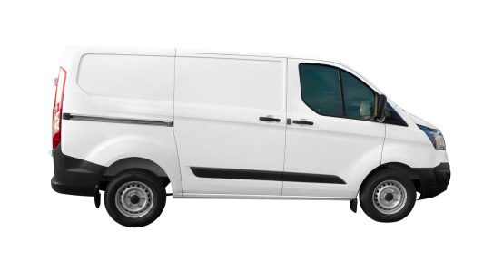 Side view of a Isolated new white Van with clipping-path