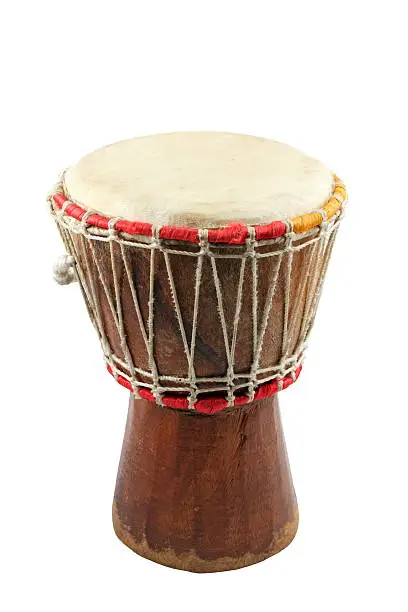 african djembe on white background, traditional percussion instrument