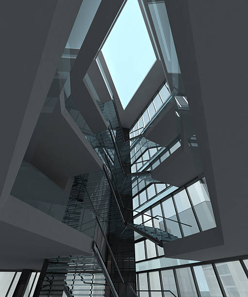 interior del edificio - focus on shadow staircase industry shadow fotografías e imágenes de stock