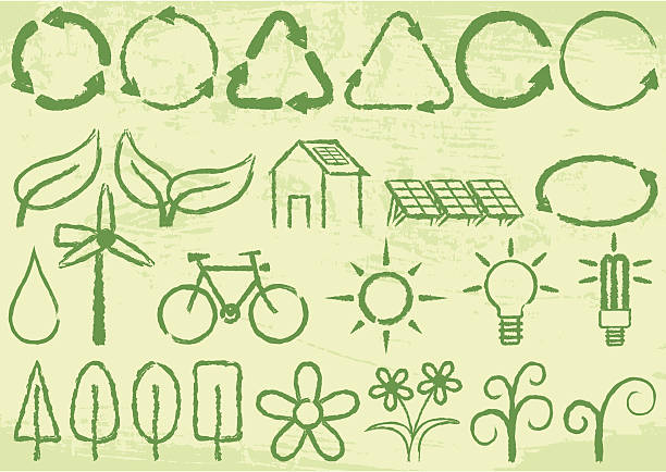 grüne symbole - design pencil drawing doodle environment stock-grafiken, -clipart, -cartoons und -symbole