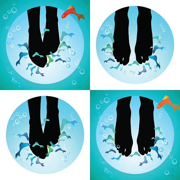 Vector illustration of Fish spa pedicure set of vector icons