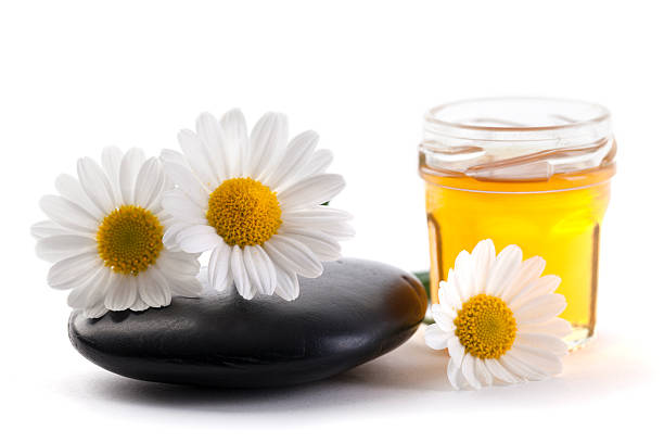 istock Honey with daisy flower and pebble 492059987