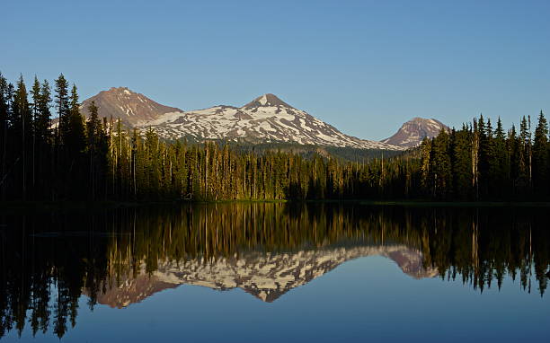Three Sisters Mirror Central Oregon's Cascade Range. willamette national forest stock pictures, royalty-free photos & images