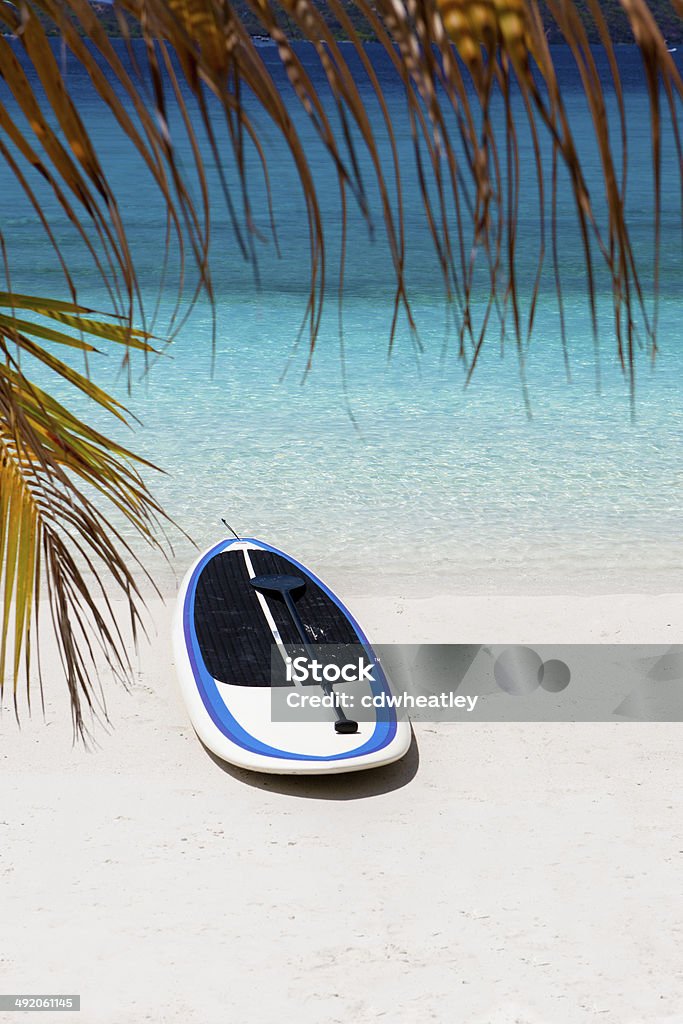 Practique paddleboard y remo en una playa tropical del Caribe. - Foto de stock de Actividad libre de derechos