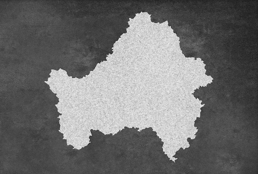 Russian Region or Oblast or Kray of Bryansk Oblast Брянская область Map Outline on an scratched Blackboard. Professional digitally created image. High resolution, sharp edges.  