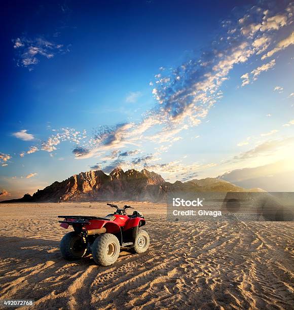 Quad Bike In Desert Stock Photo - Download Image Now - Desert Area, Safari, Egypt