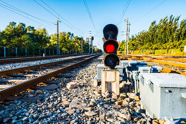 Red color on the traffic light Red color on the traffic light railway signal stock pictures, royalty-free photos & images