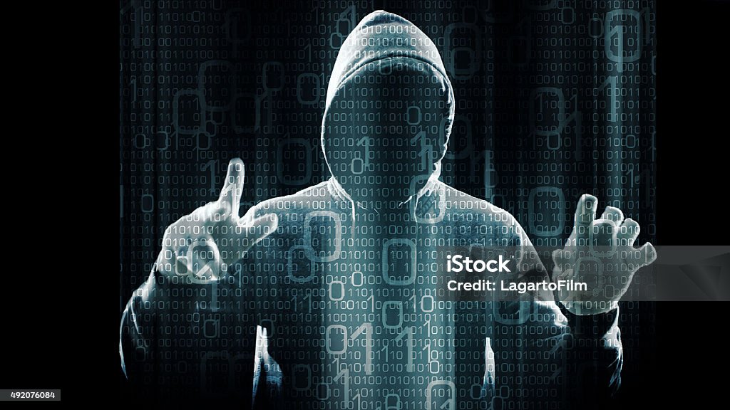 Hacker Typing On Virtual Computer Stock Photo - Download Image Now ...