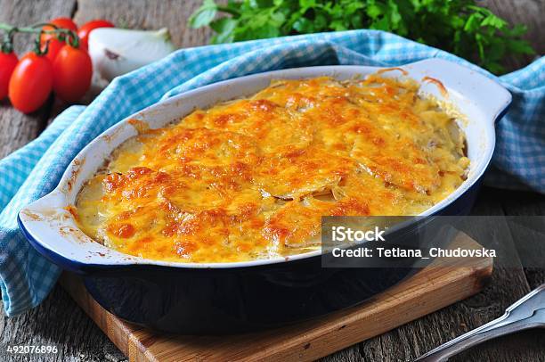 Potato Casserole With Chicken Onions And Cheese Stock Photo - Download Image Now - Baked Potato, Casserole, 2015