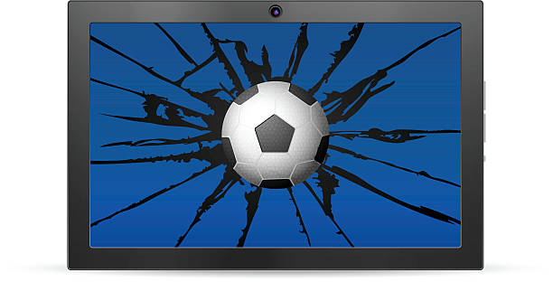 cracked tablet soccer Cracked tablet soccer  on a white background. Vector illustration. broken digital tablet note pad cracked stock illustrations