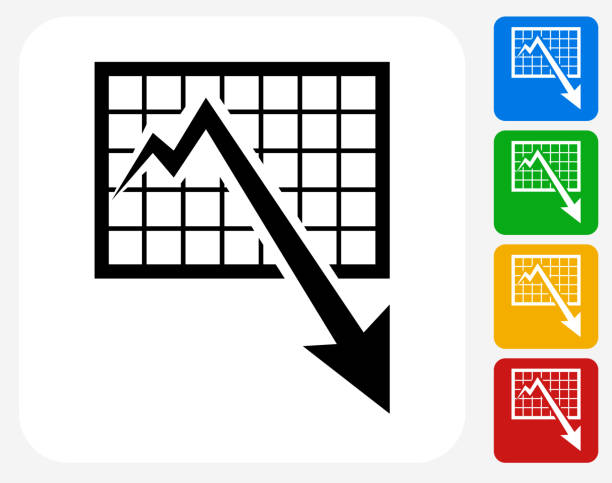 ilustraciones, imágenes clip art, dibujos animados e iconos de stock de tabla y disminución de flecha iconos planos de diseño gráfico - computer icon home finances square shape digital display