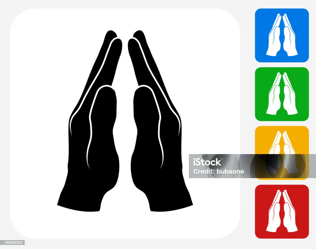Praying Hands Icon Flat Graphic Design Praying Hands Icon. This 100% royalty free vector illustration features the main icon pictured in black inside a white square. The alternative color options in blue, green, yellow and red are on the right of the icon and are arranged in a vertical column. Praying stock vector