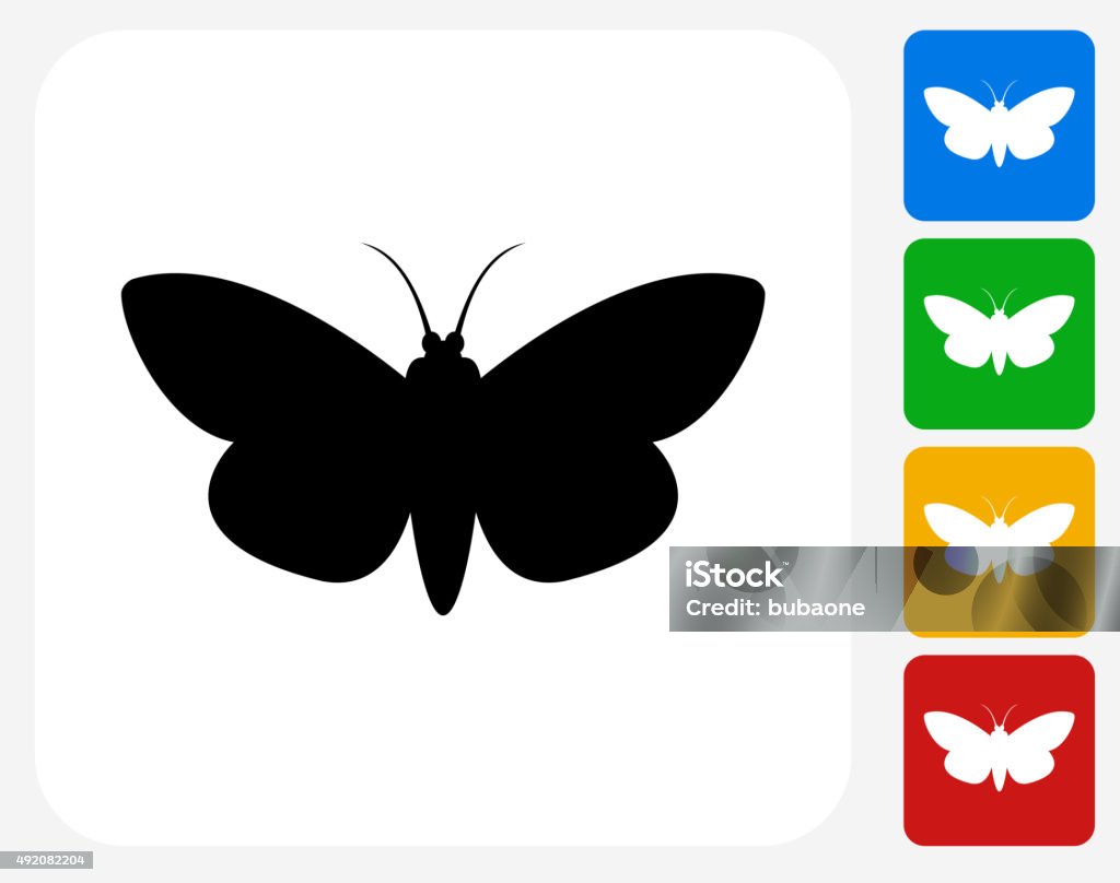 Moth Icon Flat Graphic Design Moth Icon. This 100% royalty free vector illustration features the main icon pictured in black inside a white square. The alternative color options in blue, green, yellow and red are on the right of the icon and are arranged in a vertical column. 2015 stock vector