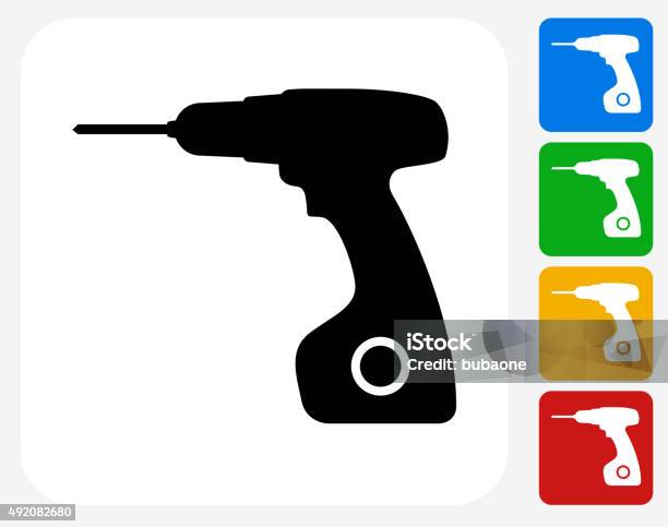 Drill Icon Flat Graphic Design Stock Illustration - Download Image Now - Electrician, Repairing, 2015