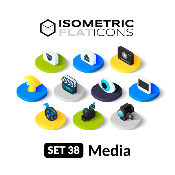 isometric płaskie ikony zestaw 38 - sports backgrounds audio stock illustrations