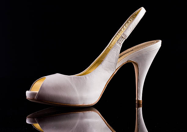 istock Female shoe on a glossy black background 492092570