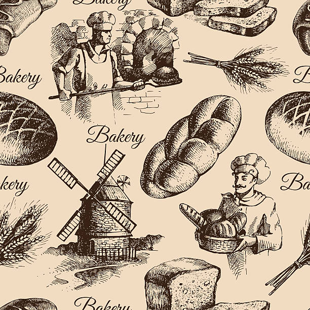 Bakery sketch seamless pattern. Vintage hand drawn illustration