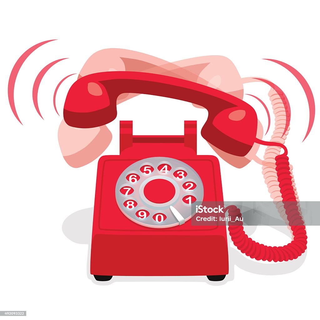 Ringing Red Stationary Phone With Dial Illustration - Download Image - Telephone, Using Phone, Ringing - iStock