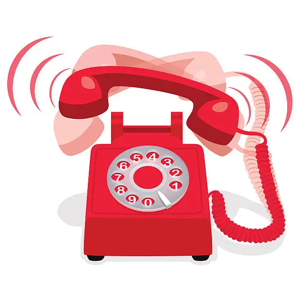 Vector illustration of Ringing Red Stationary Phone With Rotary Dial