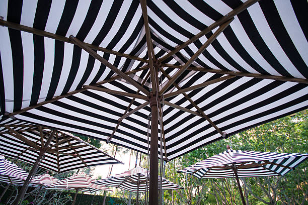 istock striped beach umbrella in hotel 492093754