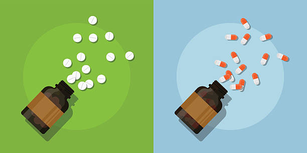 ilustrações, clipart, desenhos animados e ícones de comprimido - vitamin pill nutritional supplement pill bottle