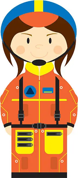 Vector illustration of Cartoon Mini Astronaut Girl