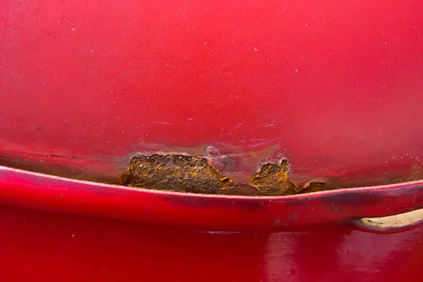 Rust on the roof and gutter around the top of the C Pillar on a 1974 Mini Cooper Innocenti 1300 Export.