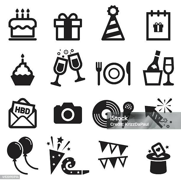 Birthday Icons Stock Illustration - Download Image Now - Party - Social Event, Birthday, Party Hat