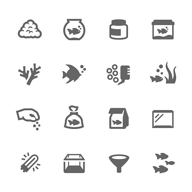 Aquarium Icons Simple Set of Aquarium Related Vector Icons for Your Design. goldfish bowl stock illustrations