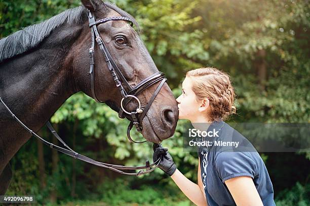 Kissing My Horse Teenage Girl Portrait Stock Photo - Download Image Now - Teenage Girls, Girls, Horse