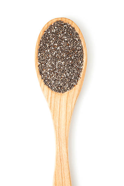 Chia seeds on wooden spoon stock photo