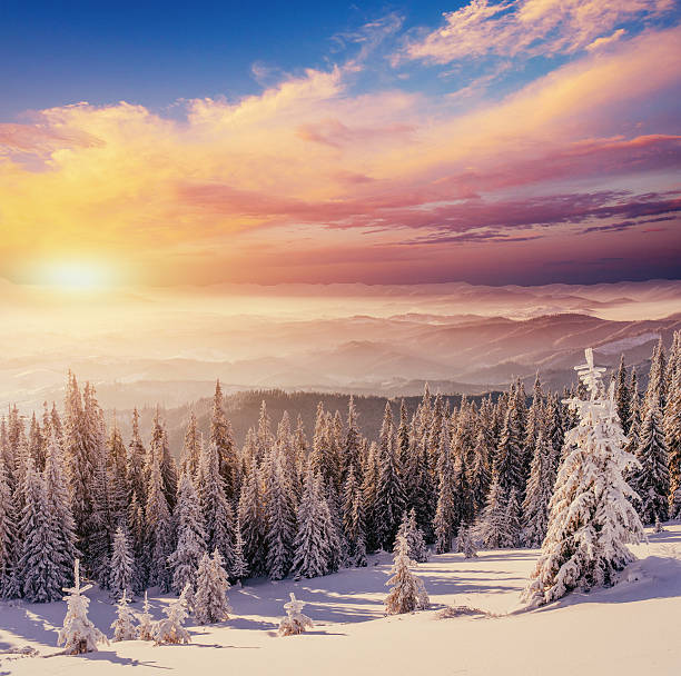 istock sunset in the winter mountains 492097970