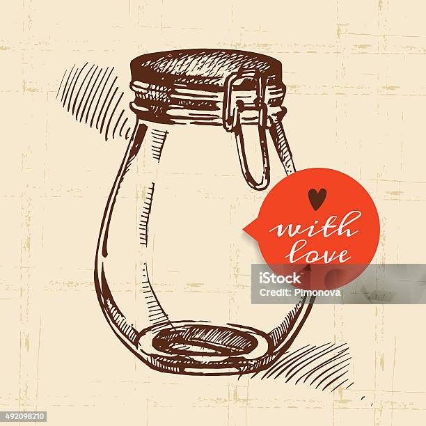 Rustic Mason Canning Jar Vintage Hand Drawn Sketch Design Vect Stock Illustration - Download Image Now