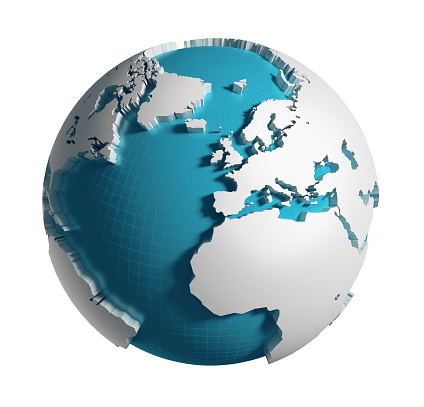 3D generated Globe. Europe, Africa, Atlantic ocean side. Clipping path included.