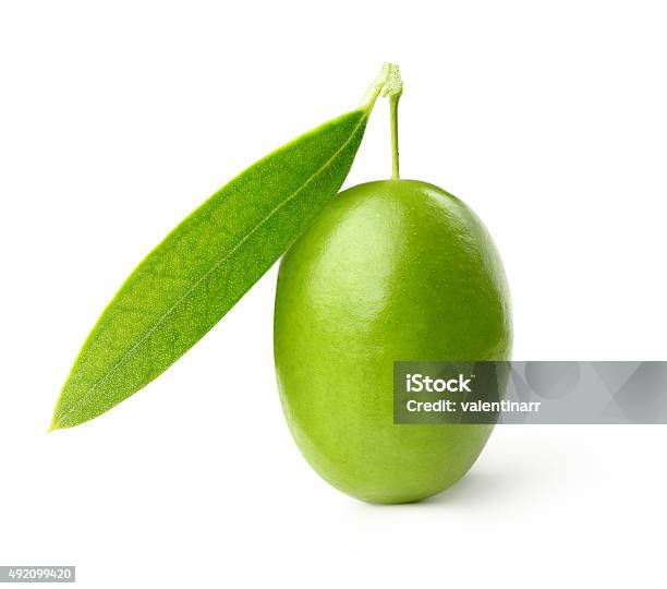 Green Olives With Leaves Stock Photo - Download Image Now - Olive - Fruit, Green Olive Fruit, White Background