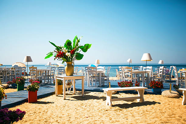 istock Beautiful and stylish terrace restaurant on beach 492100182