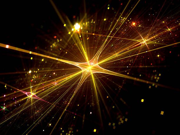 istock Shiny gold star with particles in space 492100916